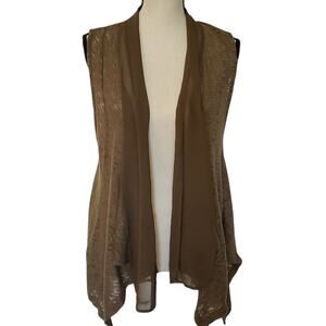 John Paul Richard Crochet Women Vest Sz S Y2K Boho Festival Knit Chiffon Olive